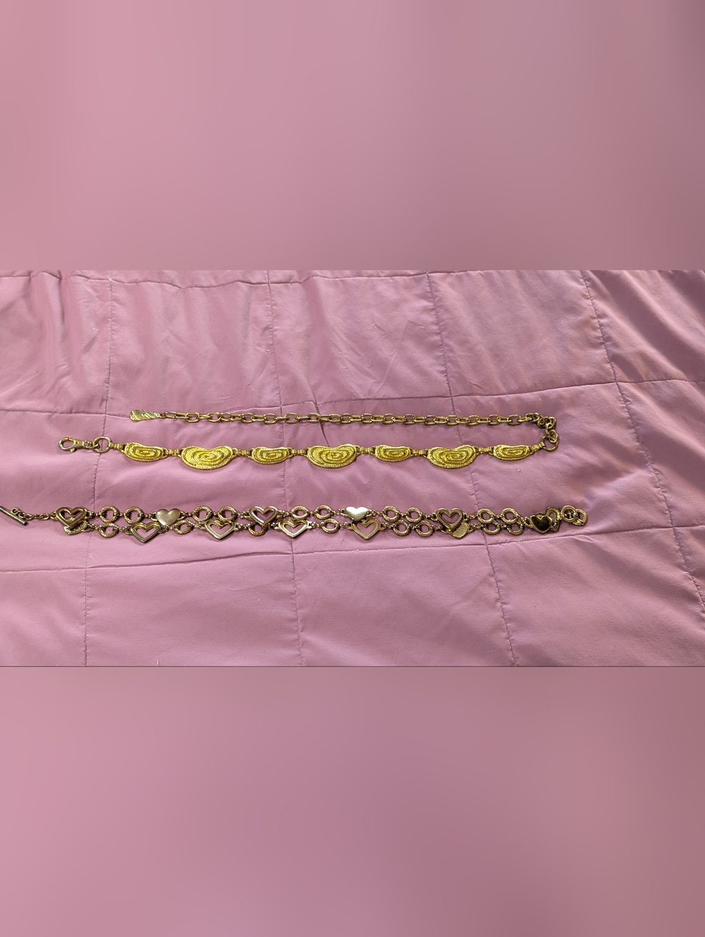 Gold Tone Heart and Chain Waist Belts - Set of 2